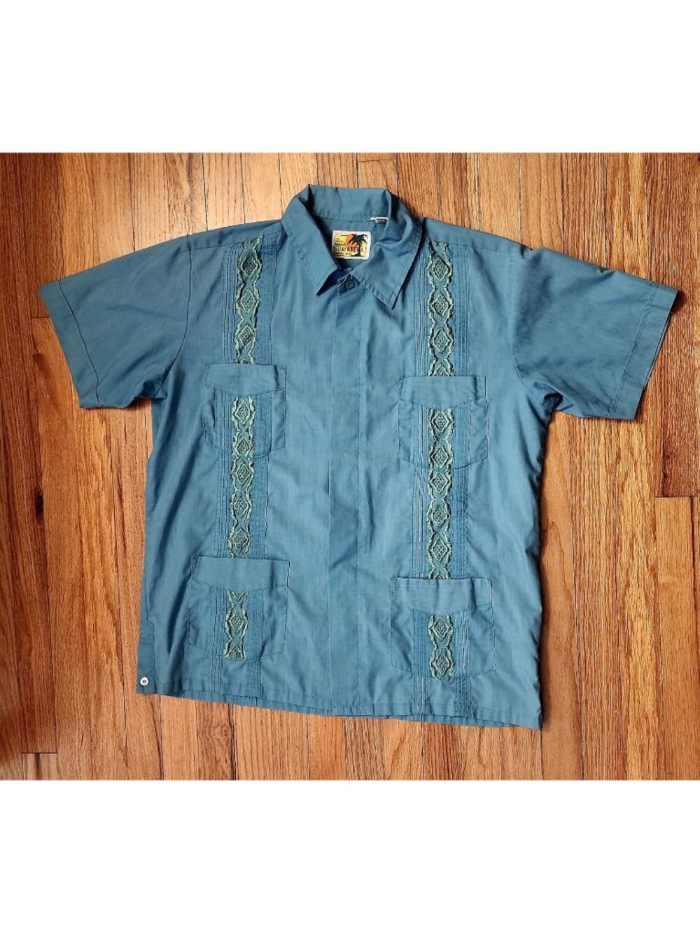 Vintage Haband Guayabera 4 Pocket Cuban Shirt Button up Large Blue Lightweight